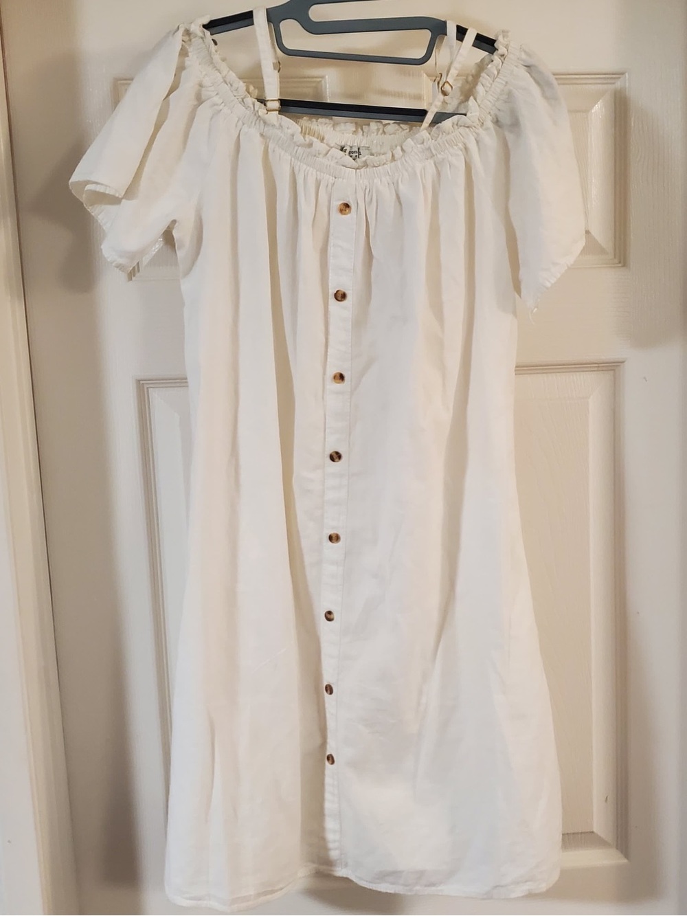 New, Size L, Speed Control, Button-Front Midi Dress, Off-Shoulder with Straps